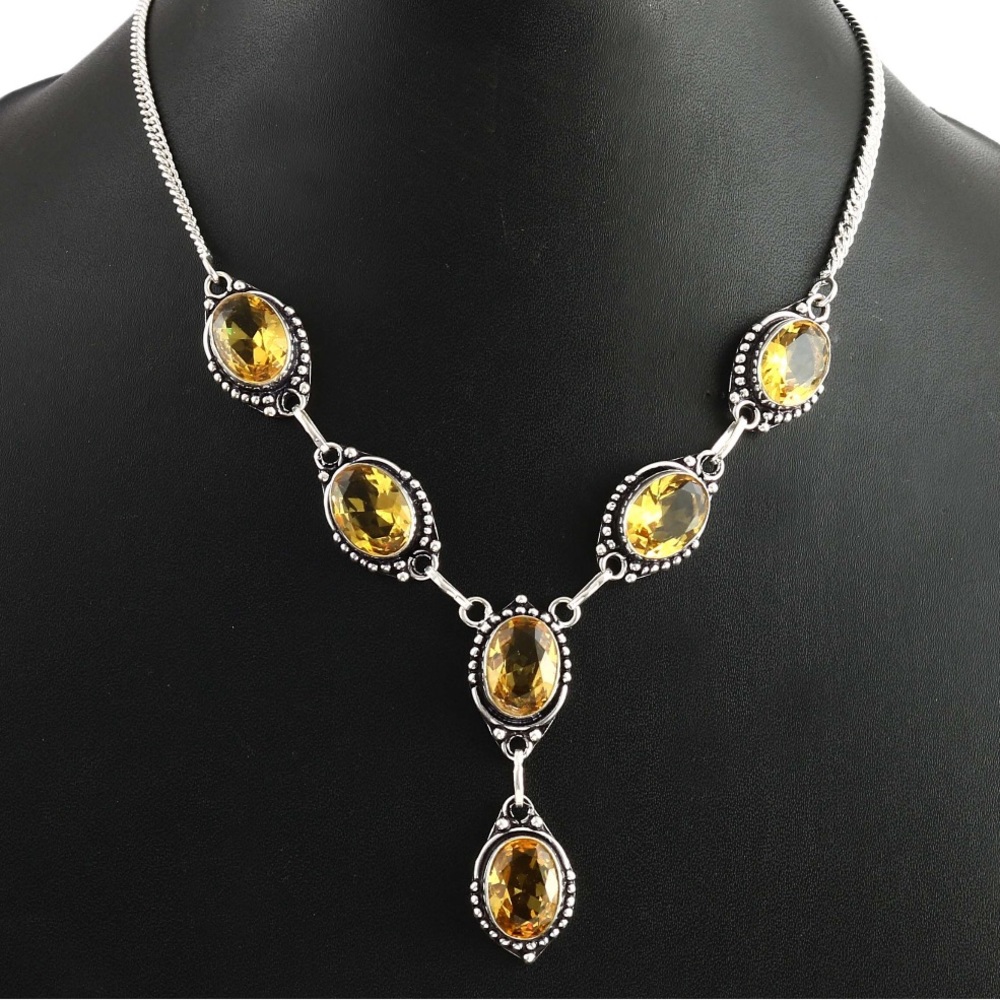 Citrine Gemstone Handcrafted 925 Silver Overlay Necklace